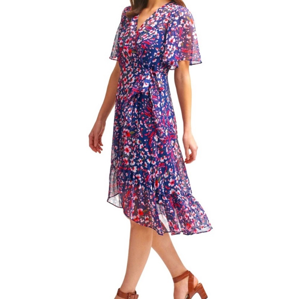 Calvin Klein Navy Floral High-Low Dress